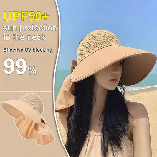 🌞2025 Summer New👒Large-brim Hollow Sunscreen Hat with Removable Neck Shawl