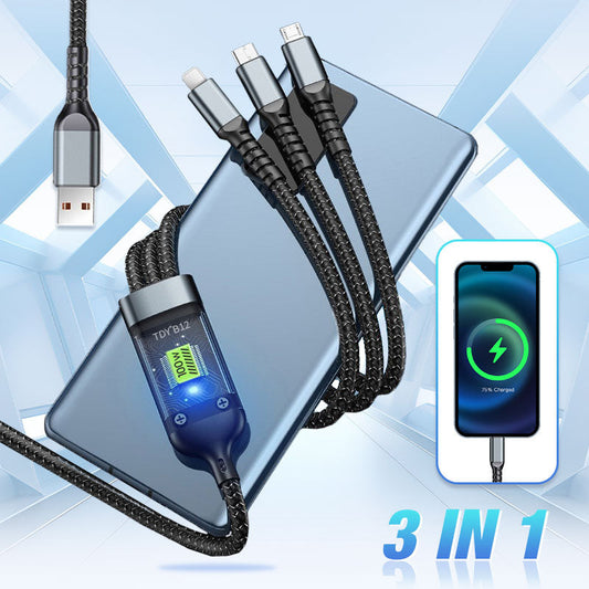 📢📢50% OFF !!⏰⏰ Transparent Luminous 3-in-1 Fast Charging Cable - USB-C/Micro-USB/Lightning with LED Power Indicator & Nylon Braiding 📱💫