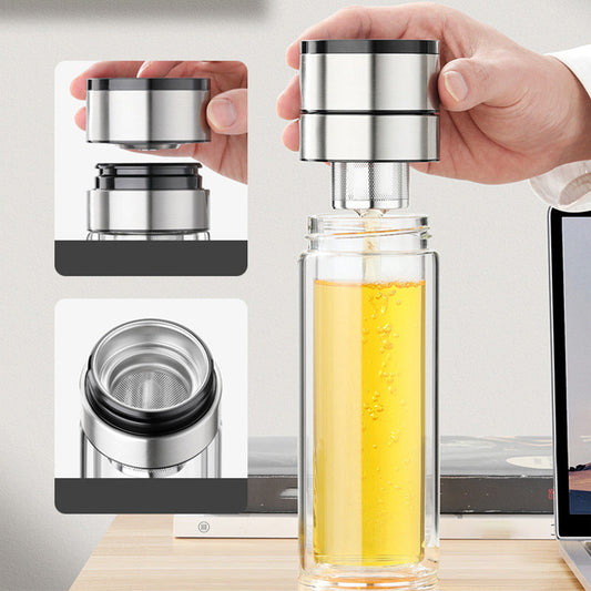 💧Tazza da tè portatile in borosilicato a doppia parete🚗 Il tuo tè merita un'esperienza VIP ovunque tu sia!