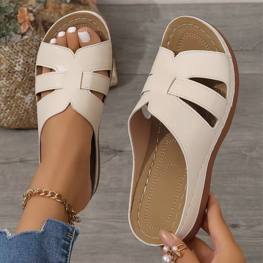 Women's Breathable Cozy Flat Sole Faux Leather Sandals