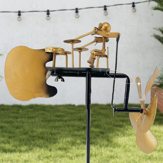 Handmade metal windmill, decoration with ground plug