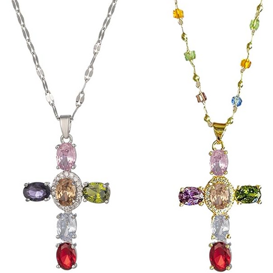 Colorful Rhinestone Cross Pendant Necklaces