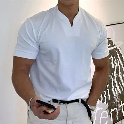 📢📢50% OFF !!!⏰ Men's Gentleman Business Short Sleeve V-Neck T-Shirt – Breathable Cotton Blend, Classic Fit & Available Up to 5XL ✨