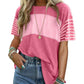 💕Limited Sale 50% OFF💕Women's Casual Round Neck Striped Color Clash Short Sleeve Top