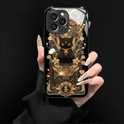 📢📢50 % OFF !!⏰Black Cat & Gold Pattern Phone Cover with Strap