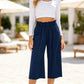 📢📢30% OFF !! ⏰Women's High Waisted Wide Leg Linen Elastic Smock Waist Capri Pants