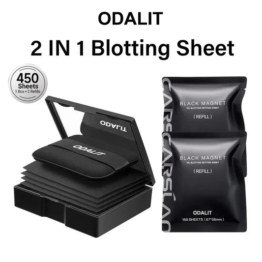 📢📢50%  OFF !! ⏰Black Magnet Oil Blotting Setting Sheet With Powder More Control Oil Keep Fresh 2 IN 1 Blotting Sheet