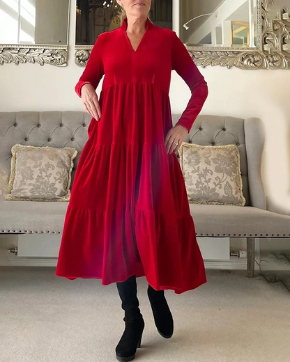 🔥🎅EARLY CHRISTMAS SALE 50% OFF 🎄Solid Color Pleatd Midi Swing Dress