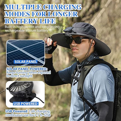 🔥Father's Day Sale 42% OFF - Wide Brim Solar Fan Outdoor Fishing Hat-Solar & USB Charging