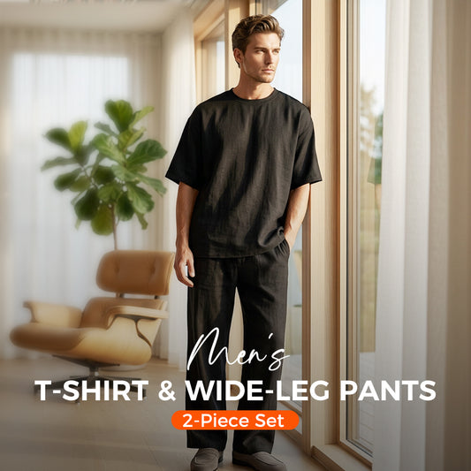 📢📢30% OFF !! ⏰Men's T-Shirt & Wide-Leg Pants 2-Piece Set