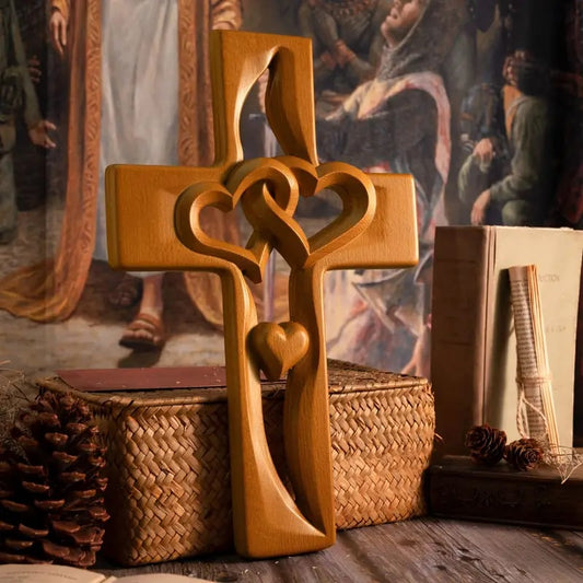 📢📢60 % OFF !!✝️ Intertwined Hearts Wooden Cross – Romantic Gift, Handcrafted & Engravable 💝📦