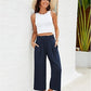 📢📢30% OFF !! ⏰Women's High Waisted Wide Leg Linen Elastic Smock Waist Capri Pants