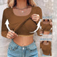 🎁2026 New Arrivals 50% OFF💥Neck Built-in Bra Long Sleeve Ribbed Top Shirts Elegant Skinny Fit Fabric