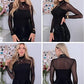 📢📢60 % OFF !!🎅Women's Sparkle Mesh Sheer Long Sleeve Ruched Top