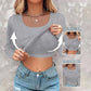 🎁2026 New Arrivals 50% OFF💥Neck Built-in Bra Long Sleeve Ribbed Top Shirts Elegant Skinny Fit Fabric