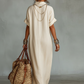 📢📢40% OFF !!!⏰Women's Minimalist Linen Blend Embroidered Short-sleeved Shirt Maxi Dress