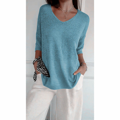 📢📢50% OFF !!!⏰Solid Color Knitted V-neck Top