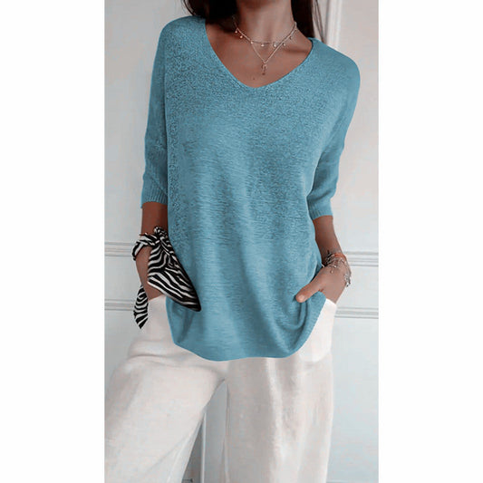 📢📢50% OFF !!!⏰Solid Color Knitted V-neck Top