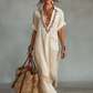 📢📢40% OFF !!!⏰Women's Minimalist Linen Blend Embroidered Short-sleeved Shirt Maxi Dress