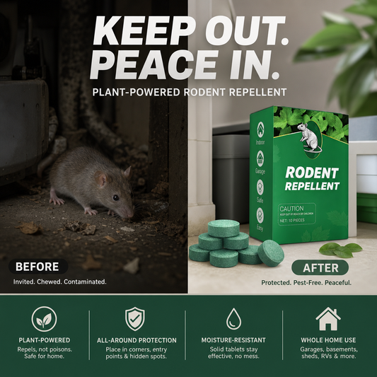 🥳 All‑Pest Repellent – Safe for pets & wildlife. No poisons, just effective. Use indoors & out. 🐾