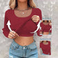 🎁2026 New Arrivals 50% OFF💥Neck Built-in Bra Long Sleeve Ribbed Top Shirts Elegant Skinny Fit Fabric