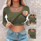 🎁2026 New Arrivals 50% OFF💥Neck Built-in Bra Long Sleeve Ribbed Top Shirts Elegant Skinny Fit Fabric