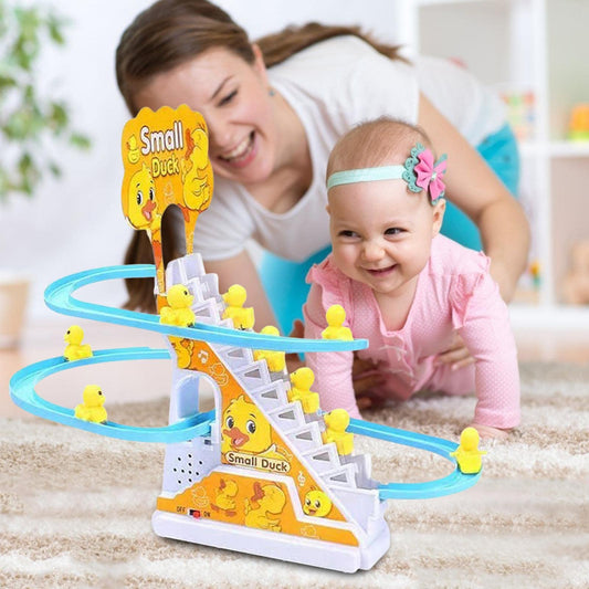 📢📢50% OFF !! ⏰ Little Duck Climbing Stair Toy – Musical Lights, Automatic Climbing & Endless Toddler Fun 🦆🎵