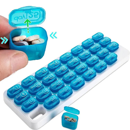 📢📢50% OFF !! ⏰Monthly Pill Organizer with Lid - Arthritis-Friendly Easy-Open Lids 31 Removable Daily Pill Pods Date Reminder & Travel Case for Vitamins & Medications