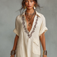 📢📢40% OFF !!!⏰Women's Minimalist Linen Blend Embroidered Short-sleeved Shirt Maxi Dress
