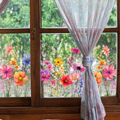 📢📢50% OFF !! ⏰Colorful Floral Bouquet Window Sticker – Vibrant design, easy peel & removable – Perfect for home, cafe & spring decor ✨