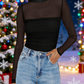 📢📢60 % OFF !!🎅Women's Sparkle Mesh Sheer Long Sleeve Ruched Top