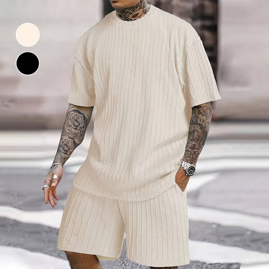 📢📢30% OFF !! ⏰Men’s Summer 2-piece Set - Drop Shoulder T-shirt and Drawstring Shorts