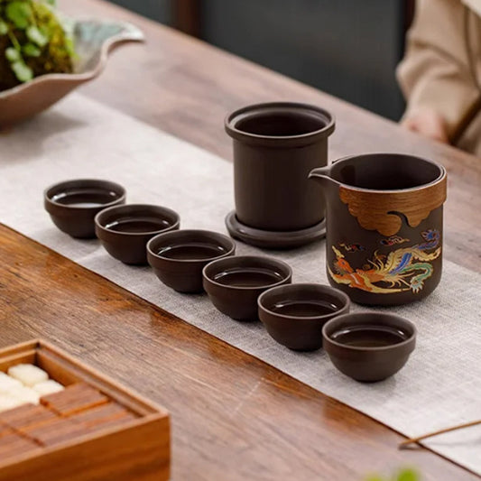 Classic Colour Changing Purple Clay Pot Ceramic Tea Cup Set with Strainer - Made with Traditional Craftsmanship