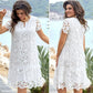 Elegant Cutout Flowers White Dress for Lady