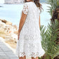 Elegant Cutout Flowers White Dress for Lady