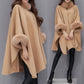 💖Best Gift💖  Elegant Solid Color Faux Fur Collar Loose Poncho Coat⏳Limited-time 65% off⏰