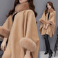 💖Best Gift💖  Elegant Solid Color Faux Fur Collar Loose Poncho Coat⏳Limited-time 65% off⏰