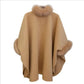 💖Best Gift💖  Elegant Solid Color Faux Fur Collar Loose Poncho Coat⏳Limited-time 65% off⏰