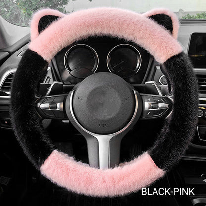 📢📢50 % OFF !!⏰⏰ Universal Non-slip Soft Cute Cat Ears Plush Steering Wheel Cover🐼😽