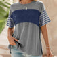 💕Limited Sale 50% OFF💕Women's Casual Round Neck Striped Color Clash Short Sleeve Top
