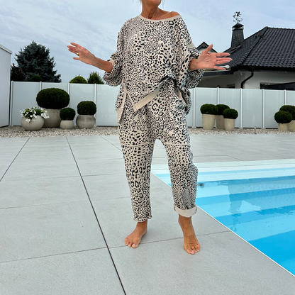 Women's Leopard Print Top & Pants 2-Piece Set ☕ – Relaxed Fit, Perfect for Brunch/Weekend Errands ✨