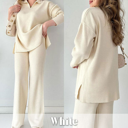 📢📢BIG SALE !!🔥V-Neck Casual Slit Knitted Two-Piece Set - Effortless Elegance for Every Occasion