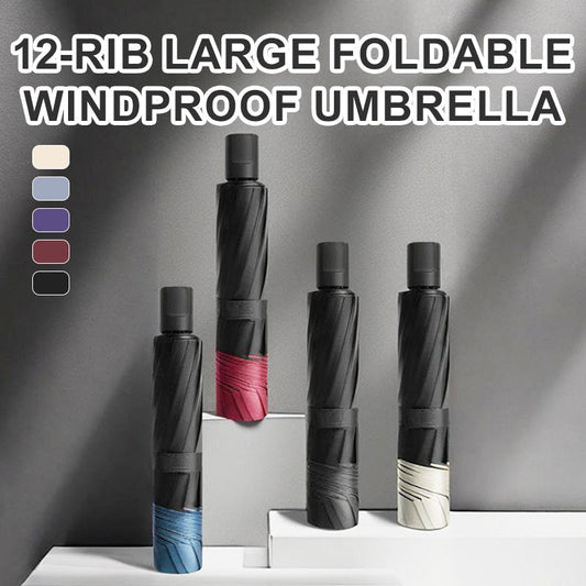 12-Rib Large Foldable Windproof Umbrella (50% OFF)