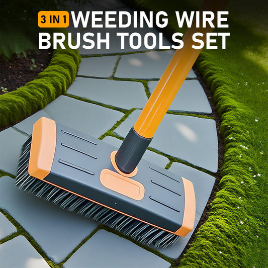 📢📢35% OFF !! ⏰3 in 1 Weed Brush Garden Outdoor Patio Weeding Broom for Clearing Paths and Driveways Set Tool - Wire Brush Broom