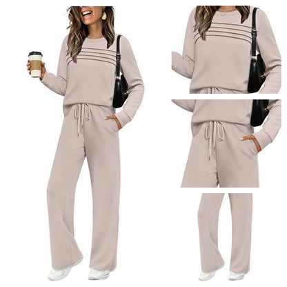 📢📢60%  OFF !! ⏰Women's Crew Neck Top & Drawstring Pants Set