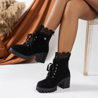 ❄️LAST DAY PROMOTION - 50%OFF 💖 Women's Chunky Heel Lace Ankle Booties
