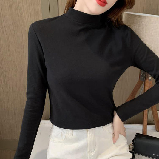 🔥Limited stock available 50% OFF🔥Women's Comfortable Solid Color Half High Neck Long Sleeve Top