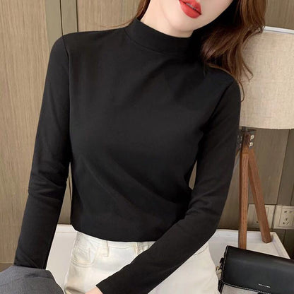 🔥Limited stock available 50% OFF🔥Women's Comfortable Solid Color Half High Neck Long Sleeve Top