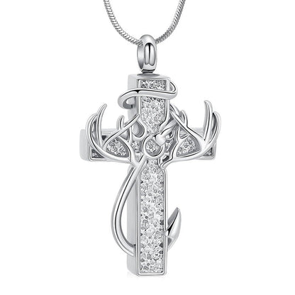 🦌🖤Antler Cross Urn Pendant Necklace