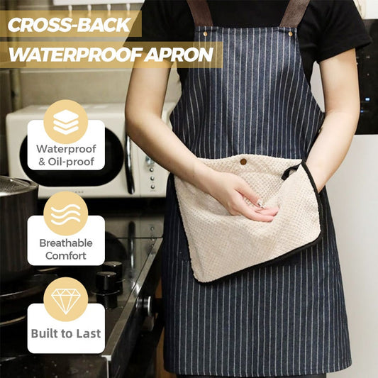 📢📢40% OFF !! ⏰Cross-Back Waterproof Apron with Detachable Hand Towel